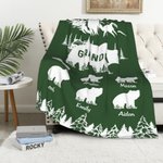 Personalized Mountains Forest Papa Bear Fleece Blanket with 1-12 Baby Bears and Names Father's Day Birthday Gift for Dad Grandpa