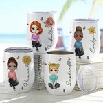 Personalisierte niedlichen Cartoon-Charakter 12oz Wein Becher mit Geburt Blume und Name Geburtstag Strand Braut Party Geschenke für Frau Mädchen
