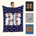 Gepersonaliseerde Baseball Basketball Nummer Zachte Deken met Naam Verjaardag Vaderdag Cadeau voor Sportfan