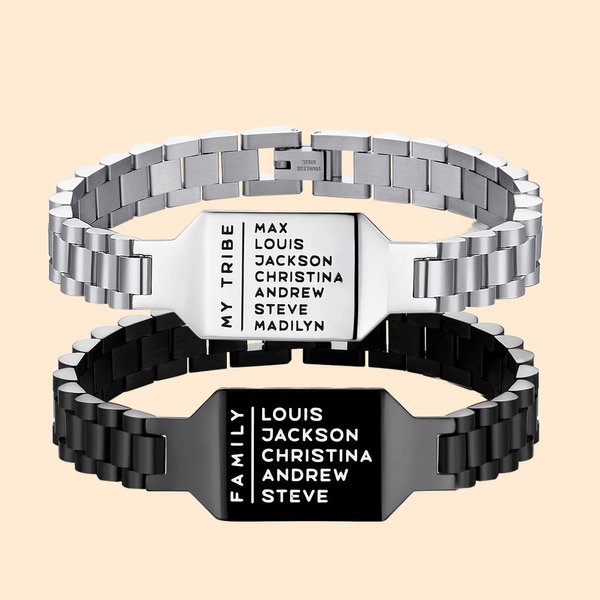 Bracciale a maglie curve da uomo con testo, con incisione personalizzata dell'ID della famiglia, gioielli moderni e minimalisti Regalo per l'anniversario della festa del papà per lui