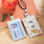 Personalized Pencil Line Book Flash PU Embroidery Teacher Badge ID Holder with Name Back to School Teacher's Day Appreciation Gift for Teacher