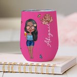 Personalisierter Strand Cartoon Mädchen Becher mit Geburtsblume und Namen 350ml Geburtstag Hochzeit Strand Party Geschenk für Damen Freundin