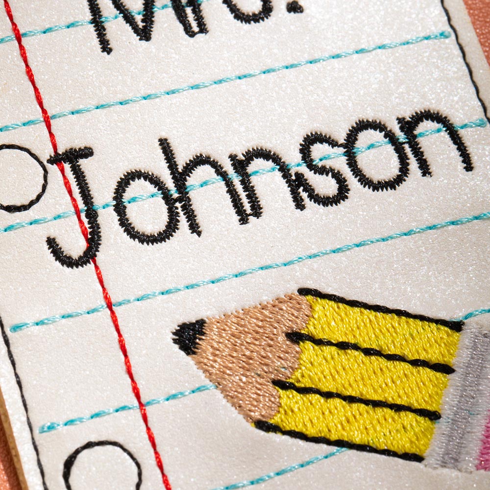 Personalized Pencil Line Book Flash PU Embroidery Teacher Badge ID ...