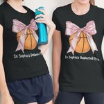 Personalized  Pink Baseball Basketball Coquette Bow Kid Adult T-shirt with Text Girl Era Parent-children Clothing Birthday Gift for Sport Lovers