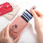 Personalised Portable Birth Flower Mini Pull-out Leather Card Holder Wallet with Name and Multiple Card Slots Mother's Day Birthday Gift for Her