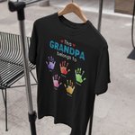 Personalized Belongs to Watercolor Family Hand Print 100% Cotton T-shirt with Name and Nickname Father's Day Birthday Gift for Dad Grandpa