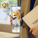 Personalized Watercolour Painting Pet Portrait Photo 20oz Skinny Tumbler with Straw and Cleaning Brush Birthday Memorial Gift for Pet Lovers