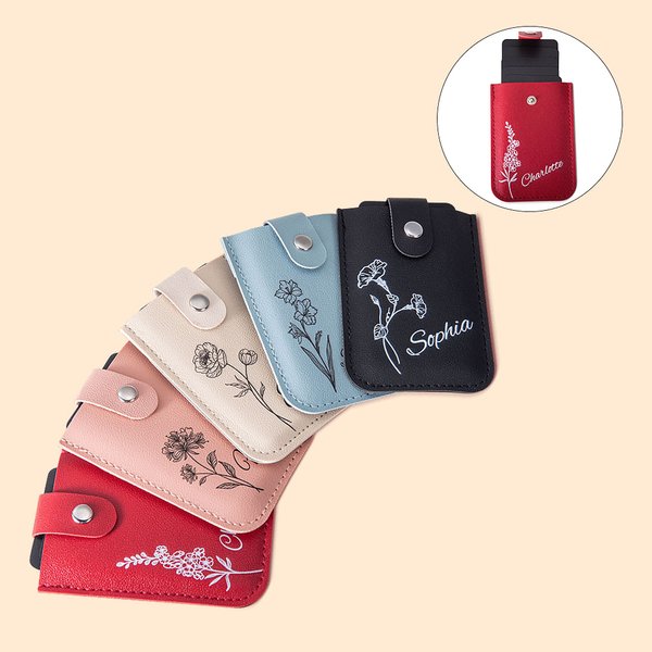 Porte-Carte Personnalisé avec Fleur de Naissance et Nom Cadeau Anniversaire Fête des Mères pour Femme