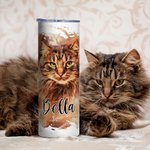 Personalized Watercolour Painting Pet Portrait Photo 20oz Skinny Tumbler with Straw and Cleaning Brush Birthday Memorial Gift for Pet Lovers