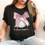 Personalized  Pink Baseball Basketball Coquette Bow Kid Adult T-shirt with Text Girl Era Parent-children Clothing Birthday Gift for Sport Lovers