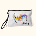 Personalised Sheet Music Notes Cosmetic Bags with Name and Wrist Strap Birthday Gift for Music Lover Teacher