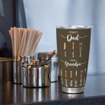 Personalized First Dad Now Grandpa BBQ Food 20oz Insulated Tumbler with Kid's Name Father's Day Birthday Gift for Family