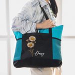 Personalisierte große Geburt Blume Name Tragetasche mit Reißverschluss und Mesh-Tasche Geburtstag Hochzeit Geschenk für Frauen Mädchen