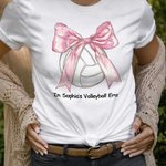 Personalized  Pink Baseball Basketball Coquette Bow Kid Adult T-shirt with Text Girl Era Parent-children Clothing Birthday Gift for Sport Lovers