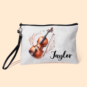 Personalisierte Musikinstrument Kosmetiktasche mit Namen und Handgelenkband Geburtstagsgeschenk für Musiker Musikliebhaber