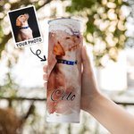 Personalized Watercolour Painting Pet Portrait Photo 20oz Skinny Tumbler with Straw and Cleaning Brush Birthday Memorial Gift for Pet Lovers