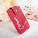 Personalised Portable Birth Flower Mini Pull-out Leather Card Holder Wallet with Name and Multiple Card Slots Mother's Day Birthday Gift for Her