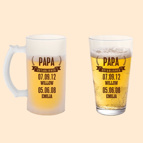 Bicchiere da birra personalizzato To Dad 16oz con 1-12 nomi Data Festa del Papà Compleanno per Papà Nonno Marito