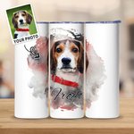 Personalized Watercolour Painting Pet Portrait Photo 20oz Skinny Tumbler with Straw and Cleaning Brush Birthday Memorial Gift for Pet Lovers