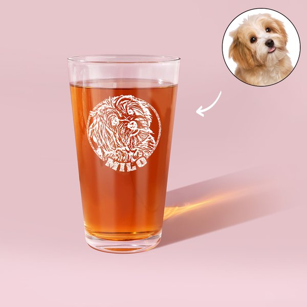 Engraved Pet Portrait Pint Glass with Name