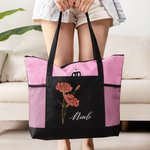 Personalisierte große Geburt Blume Name Tragetasche mit Reißverschluss und Mesh-Tasche Geburtstag Hochzeit Geschenk für Frauen Mädchen