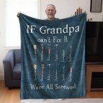 Personalised If Grandpa Dad Can’t Fix It Repair Tools Blanket with 1-12 Kid's Name Father's Day Birthday Gift for Dad Grandpa