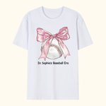 Personalized  Pink Baseball Basketball Coquette Bow Kid Adult T-shirt with Text Girl Era Parent-children Clothing Birthday Gift for Sport Lovers