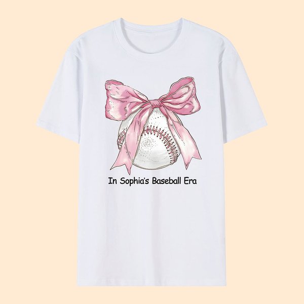 Gepersonaliseerd Roze Honkbal Basketbal Strik Kid Volwassen T-shirt met Tekst Meisje Tijdperk Ouder-Kinderen Kleding Verjaardagscadeau voor Sportliefh