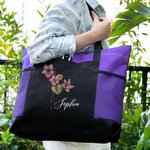 Personalisierte große Geburt Blume Name Tragetasche mit Reißverschluss und Mesh-Tasche Geburtstag Hochzeit Geschenk für Frauen Mädchen