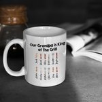 Personalized King of The Grill BBQ Theme 11oz Ceramic Mug with 1-12 Names Funny Father's Day Birthday Gift for Dad Grandpa