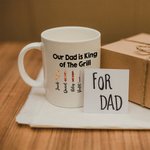 Personalized King of The Grill BBQ Theme 11oz Ceramic Mug with 1-12 Names Funny Father's Day Birthday Gift for Dad Grandpa