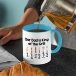 Personalized King of The Grill BBQ Theme 11oz Ceramic Mug with 1-12 Names Funny Father's Day Birthday Gift for Dad Grandpa