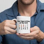 Personalized King of The Grill BBQ Theme 11oz Ceramic Mug with 1-12 Names Funny Father's Day Birthday Gift for Dad Grandpa