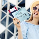 Personalized Travel Documents Passport Leather Zip Pouch Storage Bag with Wrist Strap and Name Anniversary Birthday Gift for Friend Family