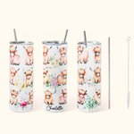 Personalised Cute Boho Floral Highland Cow 20oz 30oz Tumbler with Name and Straw Birthday Gift for Highland Cow Lover