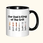 Personalized King of The Grill BBQ Theme 11oz Ceramic Mug with 1-12 Names Funny Father's Day Birthday Gift for Dad Grandpa