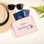 Personalized Travel Documents Passport Leather Zip Pouch Storage Bag with Wrist Strap and Name Anniversary Birthday Gift for Friend Family