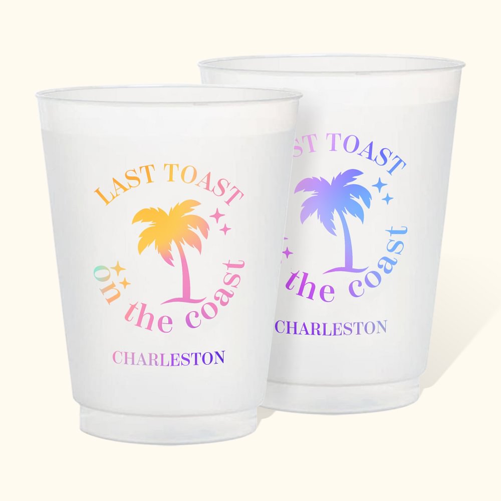 Lot de 10 Gobelets en Plastique Jetables Personnalisé avec Texte Cadeau de Mariage Plage et Enterrement de Vie de Jeune