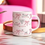 Personalized Coquette Bow Blessed Words of Bible 11oz 15oz Ceramic Mug with Text Birthday Motivational Gift for Her