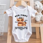 Personalized Cute Highland Cow 100% Cotton Baby Onesie T-shirt Parent-child Clothing with Name and Year First Father's Day Gift for Newborn New Dad