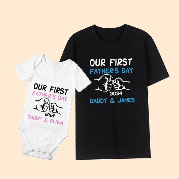 Onesie Bébé ou T-Shirt 100% Coton Personnalisé avec Nom et Année Cadeau Fête des Pères pour Nouveau Papa Bébé
