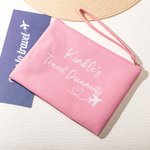 Personalized Travel Documents Passport Leather Zip Pouch Storage Bag with Wrist Strap and Name Anniversary Birthday Gift for Friend Family