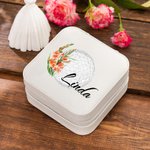 Personalised Birth Flower Golf Leather Jewellery Box with Name Birthday Travel Accessory Gift for Women Golf Lover