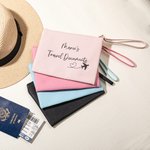 Personalized Travel Documents Passport Leather Zip Pouch Storage Bag with Wrist Strap and Name Anniversary Birthday Gift for Friend Family