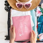 Personalized Travel Documents Passport Leather Zip Pouch Storage Bag with Wrist Strap and Name Anniversary Birthday Gift for Friend Family