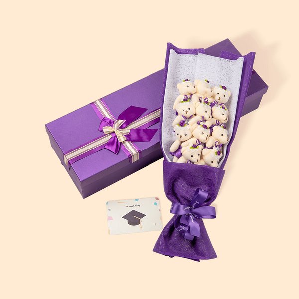 Bouquet d'Ours en Peluche Personnalisé de Texte avec Boîte et Carte de Vœux Cadeau de Fin d'Études pour les Diplômés de la Classe 2024