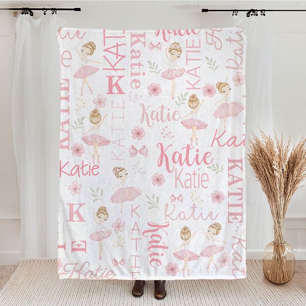 Gepersonaliseerd Schattig Roze Ballet Meisjes Zacht Deken Met Naam Verjaardagscadeau voor Kleine Meisjes Ballerina Dansliefhebber