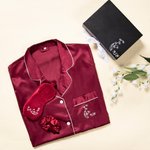 Pyjama en Satin Personnalisé avec Nom Fleur de Naissance Vêtements avec Masque de Yeux Chouchou de Cheveux Cadeau Anniversaire Fête pour Femme