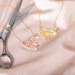 Personalized Heart Scissor Comb Hair Dryer Necklace with Name Minimalist Jewellery Birthday Gift for Stylists Hairdressing Lovers