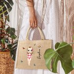 Sac Cabas en Toile de Jute Personnalisé avec Personnage Fleur de Naissance et Nom Cadeau Anniversaire pour Femme Fille